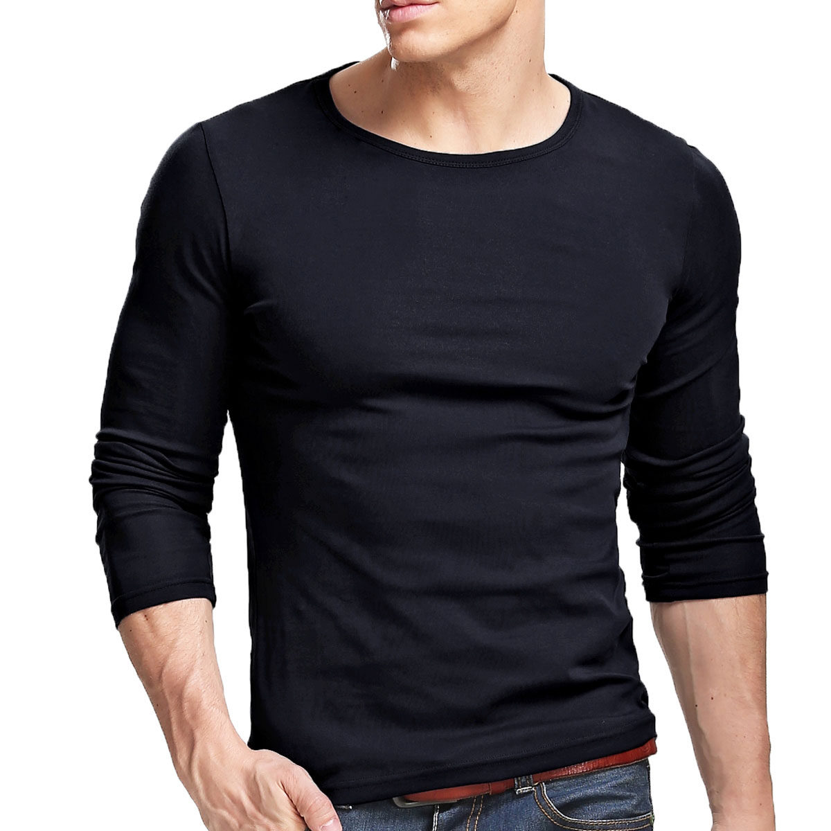 长袖t恤男弹力棉打底衫贴身白色圆领纯色弹力莱卡修身秋冬打底衫,淘宝优惠券,粉丝福利购,淘宝优惠卷