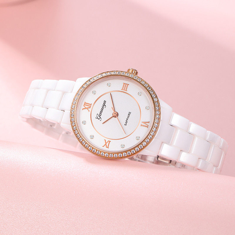 格诺雅陶瓷女白色简约高级感女士表 格诺雅国产腕表