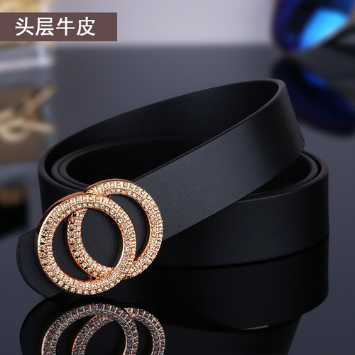 头层牛皮皮带真皮女士韩版时尚腰带女休闲个性百搭青年裤带女潮 - 图0