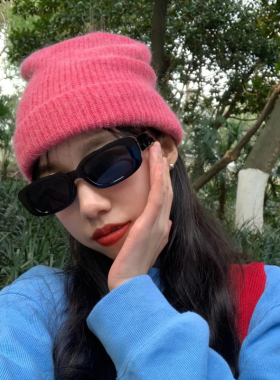 ins百搭显白树莓粉兔毛针织帽