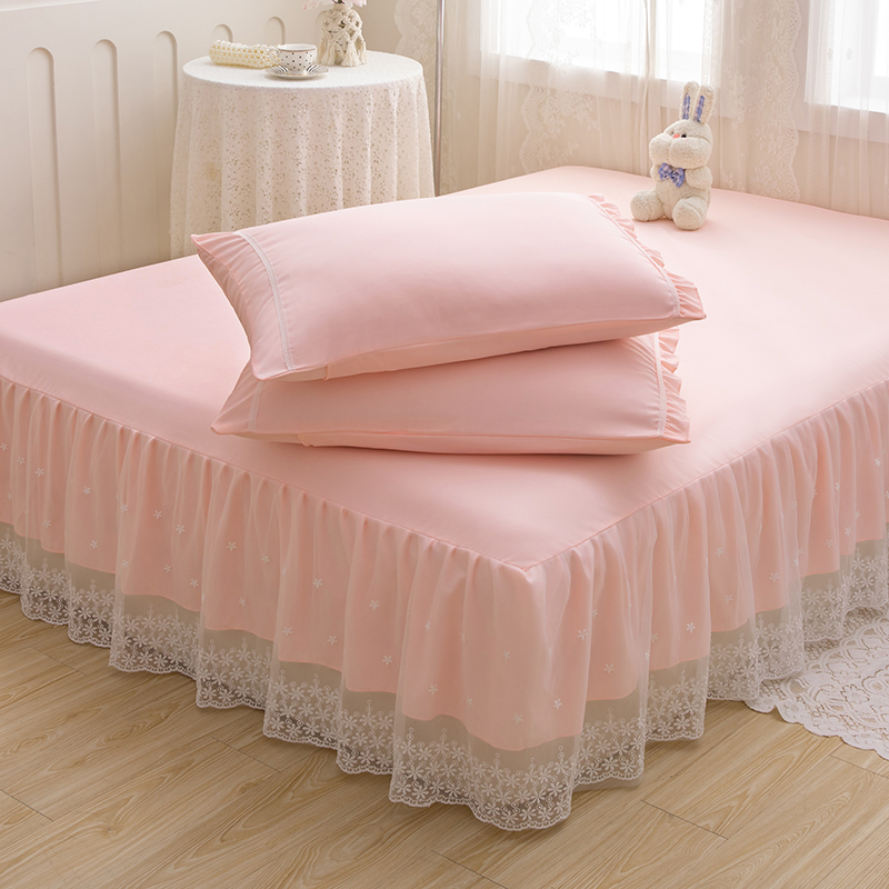 水洗棉床裙单件床罩席梦思床垫保护套罩加厚双人蕾丝花边床套床笠