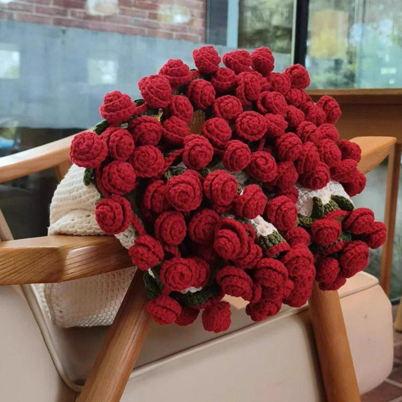 玫瑰花束针织毛线毯子成品新婚新年生日礼物女生送闺蜜女朋友实用,淘宝优惠券,粉丝福利购,淘宝优惠卷