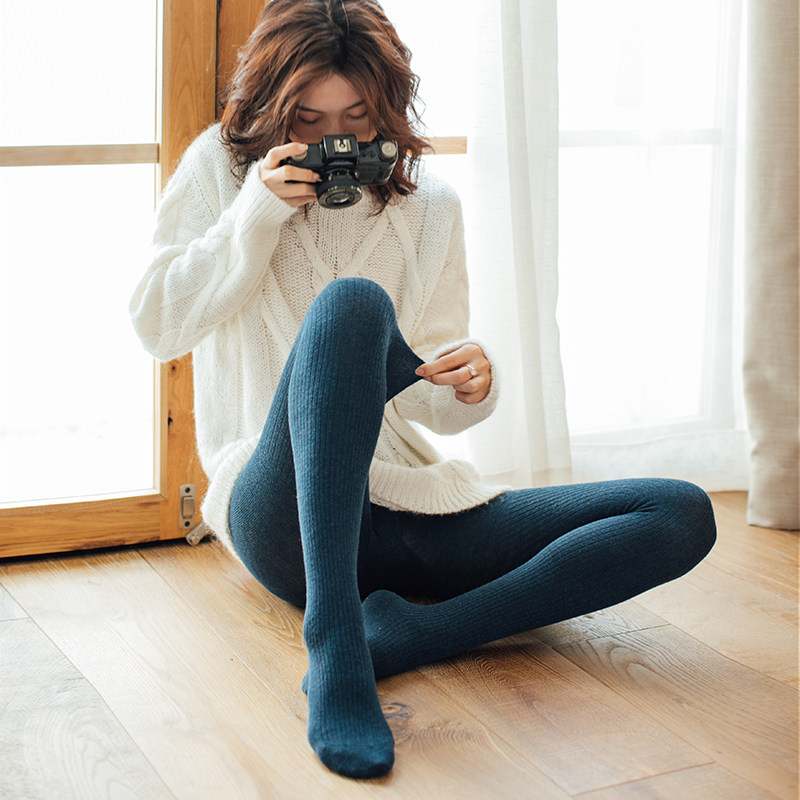 羊毛针织春秋季竖条纹中厚连裤袜 rosirollan服饰打底裤