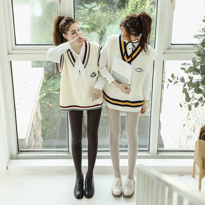 日系粗竖条纹外穿春秋哑光连裤袜 rosirollan服饰打底裤