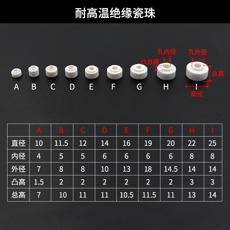 耐高温陶瓷套管凹凸绝缘接线柱瓷宝塔瓷珠陶瓷柱公母磁珠垫片电炉