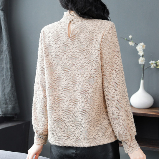Half turtleneck lace top for women, fashionable Yao butterfly top