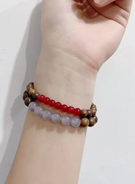 【墨兮】新款中式鸡翅木串珠手链女小众轻奢高级感古风叠戴手链