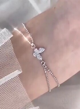 蝴蝶手链女银色ins小众设计感冷淡风双层圆珠手饰轻奢闺蜜新款潮