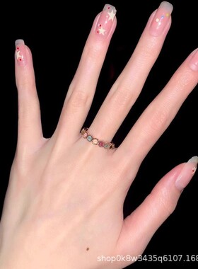 碧玺彩虹戒指饰品宝石彩色指环小众设计高级感简约可调节八芒星