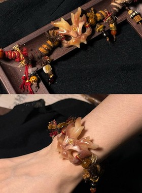 小众复古民族风手链女藏式手工制作新中式龙骨牌编绳手绳情侣款