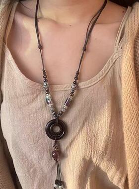 新中式复古蝴蝶串珠长款项链