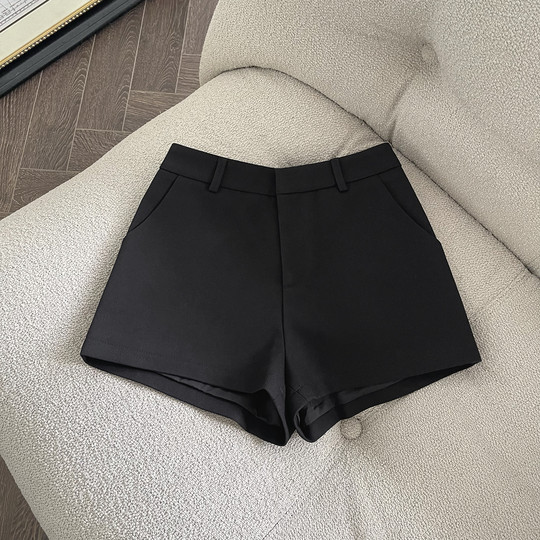 FASC homemade high-waisted black suit shorts for women 2025 new autumn and winter outer wear gray small slimming hot pants