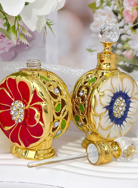 迪拜中东阿拉伯珐琅彩沙漠之花加厚玻璃瓶香精香水瓶分装瓶空瓶