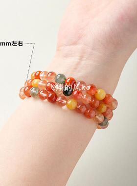 天然彩兔毛福禄寿手链单圈圆珠兔毛水晶手串女士串珠饰品