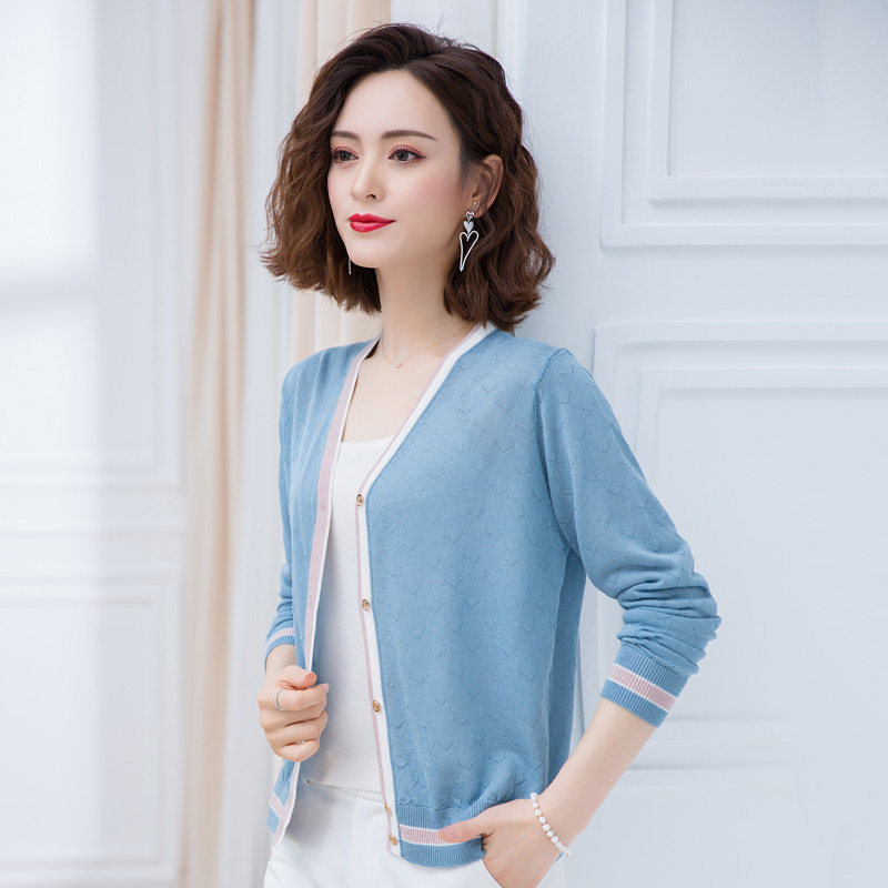 冰丝针织夏季小款空调衫亚麻防晒衣 尚绒飞毛针织衫