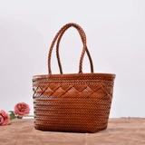 Кожаная плетеная пляжная летняя сумка, корзина, из натуральной кожи, французский стиль