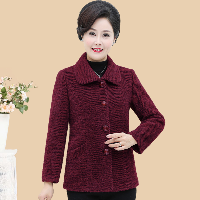 发财花旗舰店中年妈妈装冬装水貂绒外套中老年人女装短款加厚奶奶秋装毛呢上衣0