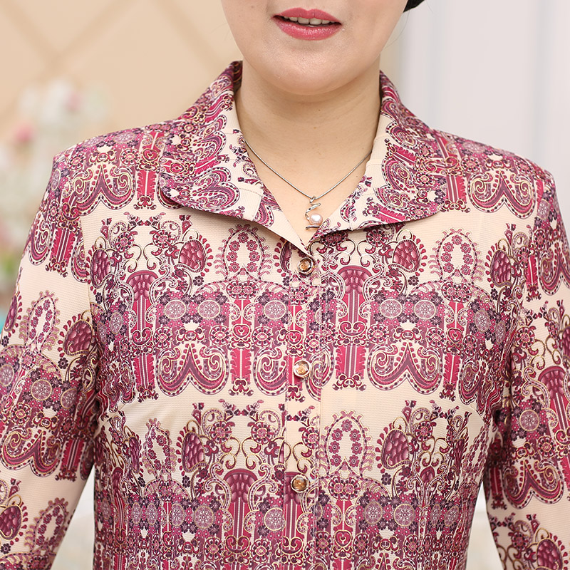 发财花旗舰店发财花 中老年女装秋装衬衫妈妈装长袖上衣服饰老人奶奶夏装衬衣1