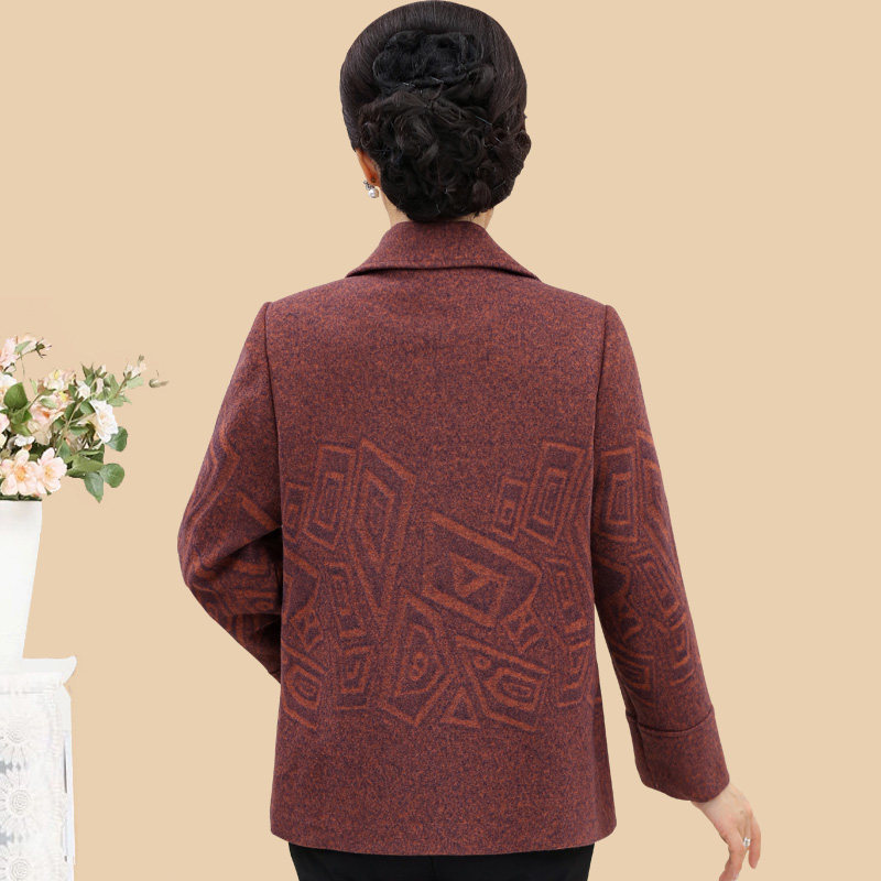 中老年女装妈妈装毛呢外套老年人奶奶秋冬款翻领呢子上衣婆婆春装