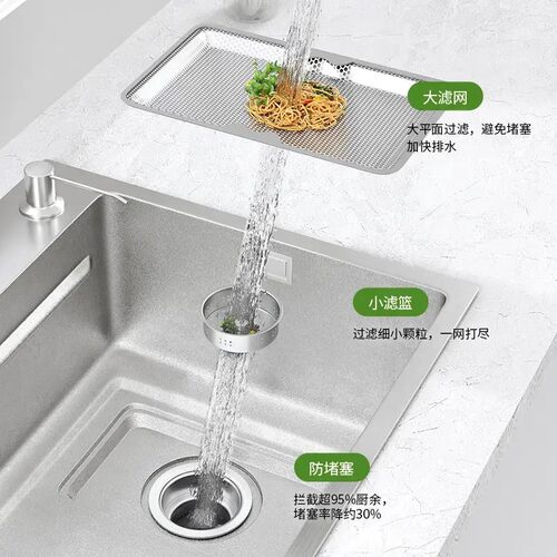 多功能加厚5.0集渣多功能304不锈钢厨房水槽大单槽洗菜盆飞雨数显 - 图3