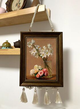 珠链流苏复古美式法式欧式卧室装饰画复古相框小众不规则挂画