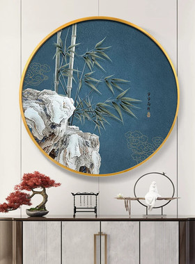 喜上眉梢梅花圆形挂画2025新中式玄关装饰画走廊过道壁画花鸟墙画