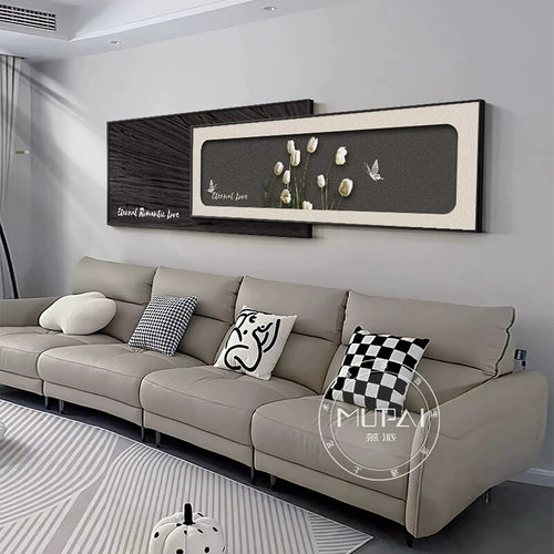 黑白抽象客厅装饰画现代简约高级感沙发背景墙挂画花叠加大气壁画 - 图2