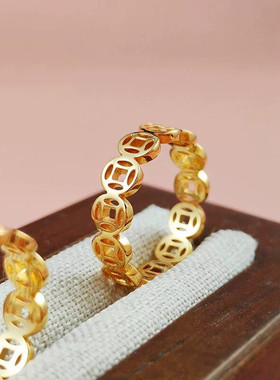 钛钢戒指 高级感轻奢款女男士素圈金色戒指小众情侣对戒手饰品