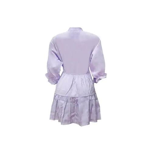 Womens Casual V Neck Loose Waist Pleated Dress Short Sleeve - 图3