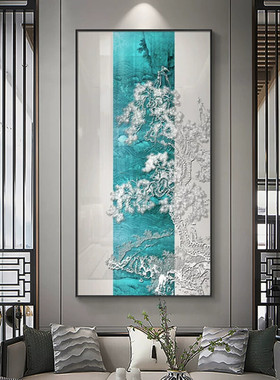 新中式客厅沙发背景墙迎客松装饰画私宅浮雕实物立体挂画玄关壁画