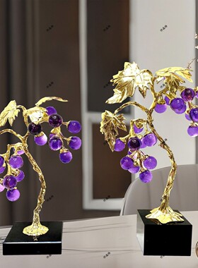 简约现代半手工水晶发财树摆件高档家居客厅玄关装饰工艺品轻奢