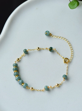 小算盘珠手绳纯天然A货翡翠蓝水算盘珠女款时尚手链。百搭闺蜜手