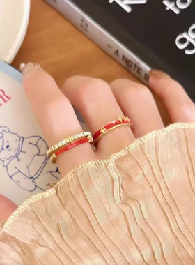 双层红色星星戒指女ins小众设计感开口可调节指环个性百搭食指戒