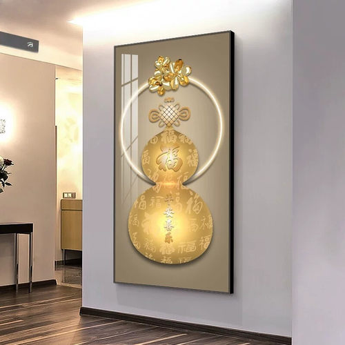 平安福禄玄关装饰画百福图葫芦挂画现代轻奢走廊入户过道竖版壁画 - 图1