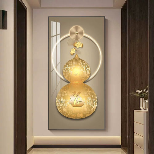 平安福禄玄关装饰画百福图葫芦挂画现代轻奢走廊入户过道竖版壁画 - 图2