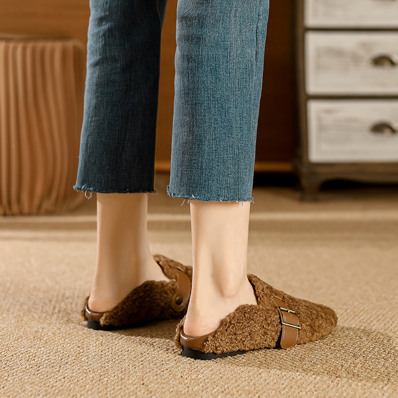 勃肯毛毛鞋女2025新款外穿秋冬两穿博肯鞋百搭羊羔毛加绒平底单鞋,淘宝优惠券,粉丝福利购,淘宝优惠卷