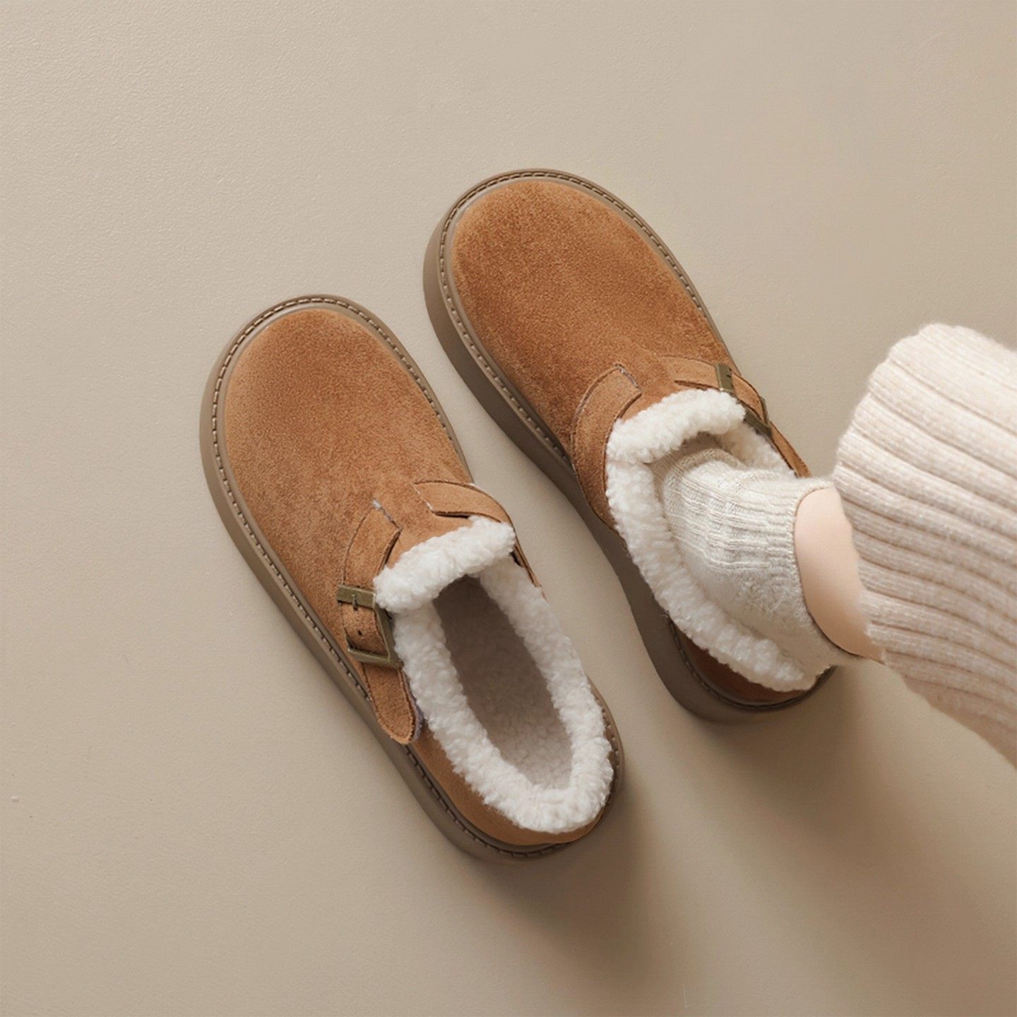 加绒全包勃肯鞋女冬季新款真皮厚底保暖棉鞋毛绒博肯单鞋大码女鞋,淘宝优惠券,粉丝福利购,淘宝优惠卷