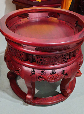 红花梨圆形实木木鱼架磬架大磬底座铜磬大号大殿摆件