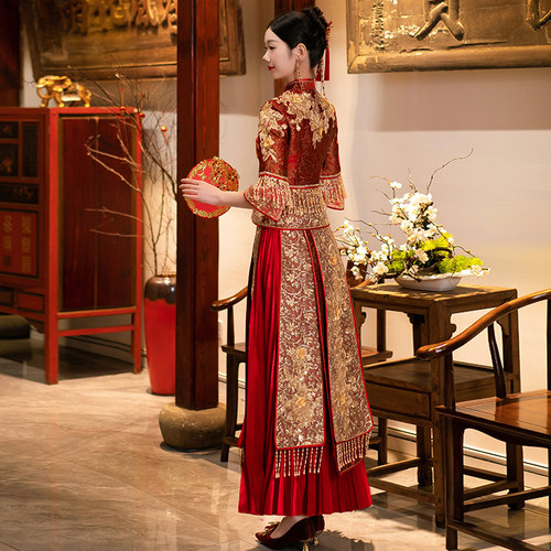 秀禾服新娘2026年新款婚服中式结婚礼服高级敬酒服香槟色秀和服女 - 图3