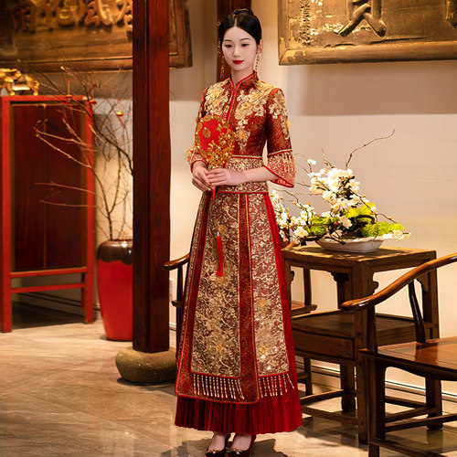 秀禾服新娘2026年新款婚服中式结婚礼服高级敬酒服香槟色秀和服女 - 图0