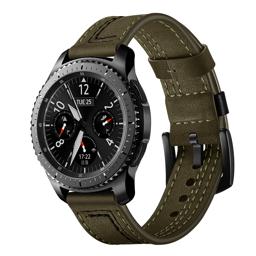 适用三星gear S3/galaxy watch3/4/56智能手表7字线黑红真皮表带-图1