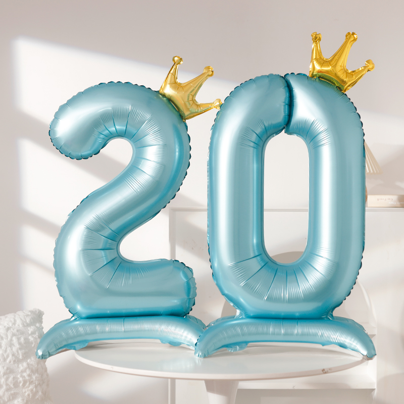 42寸蓝色站立皇冠数字大号气球男孩宝宝生日周岁拍照背景场景装饰 - 图3
