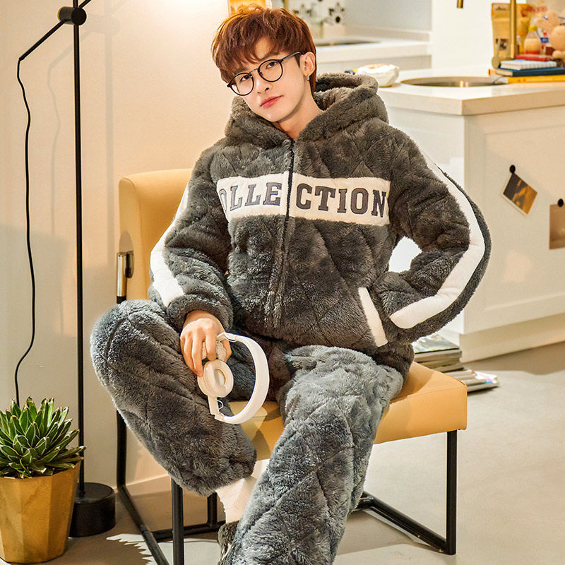 秋冬季珊瑚绒加绒冬天款男士睡衣 名夫服饰睡衣/家居服套装