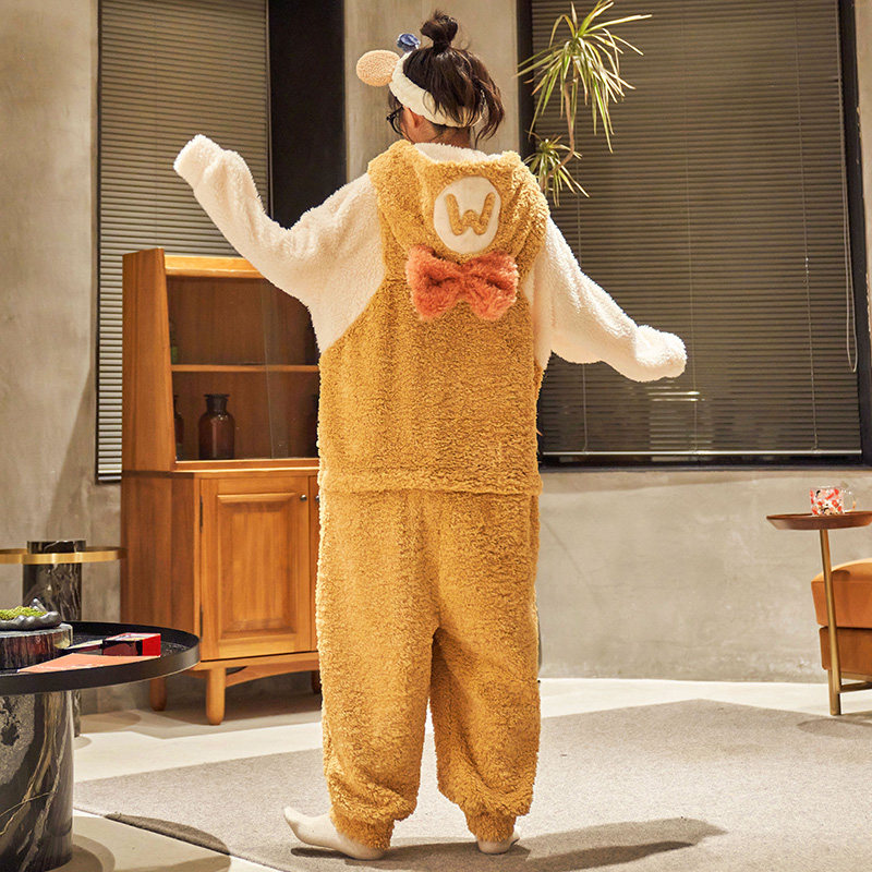 连体秋冬珊瑚绒加绒可爱连帽睡衣 名夫服饰睡衣/家居服套装