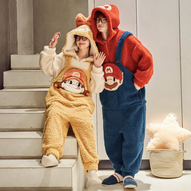 情侣秋冬季珊瑚绒加绒冬天卡通睡衣 名夫服饰睡衣/家居服套装