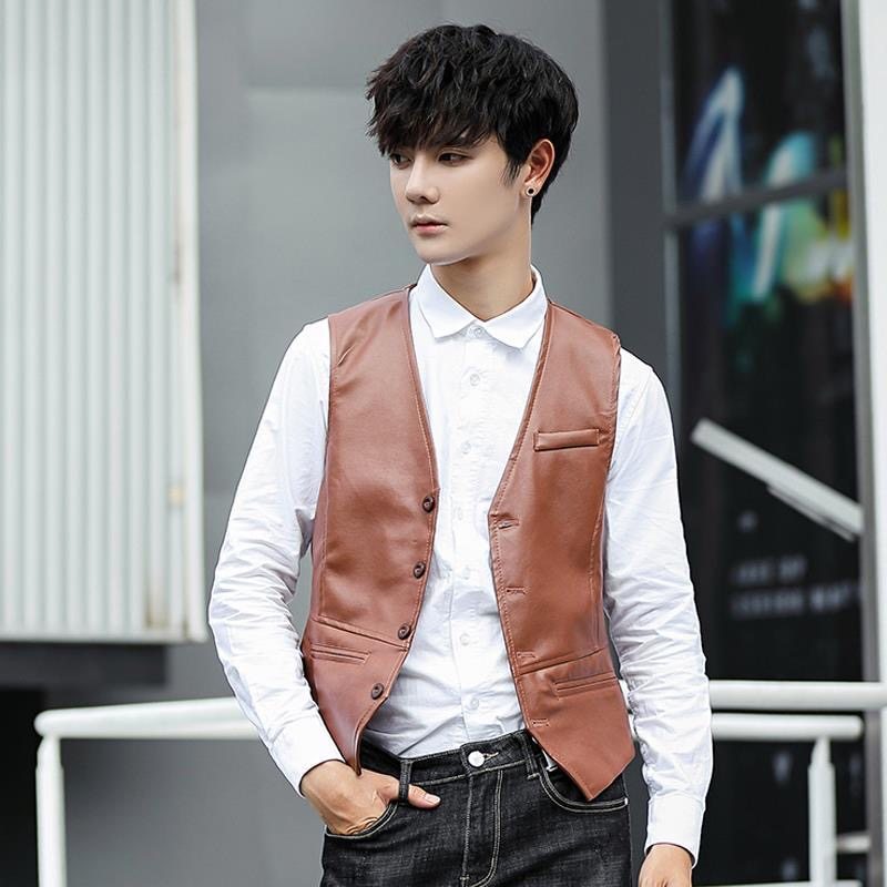 春秋V领修身男式皮马甲酒吧歌手无袖PU坎肩西部牛仔风皮质马夹潮,淘宝优惠券,粉丝福利购,淘宝优惠卷