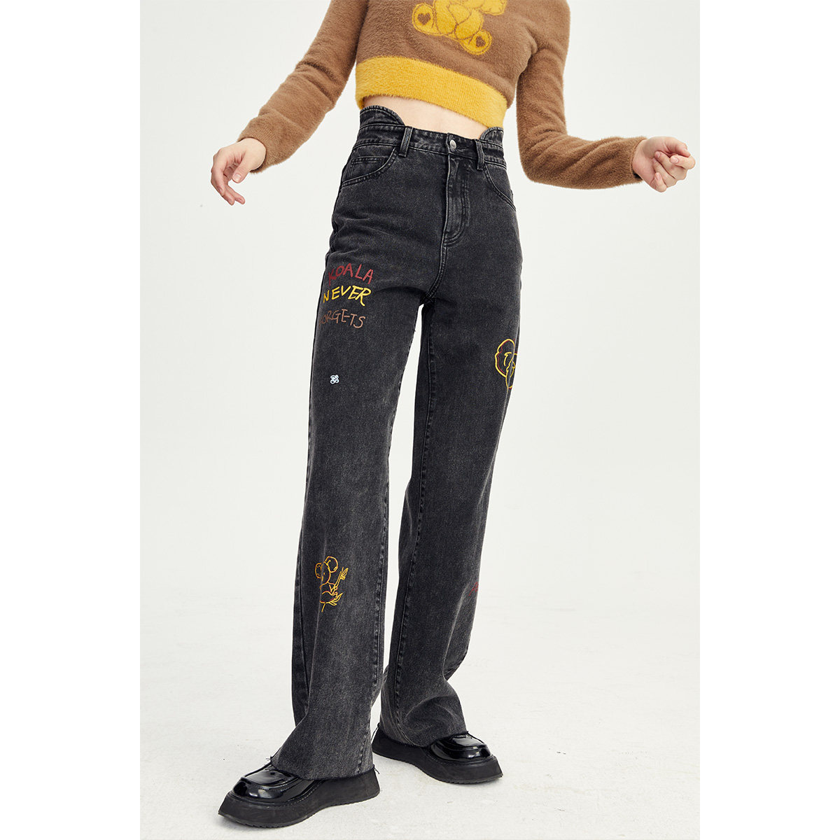 太平鸟童趣直筒2022春季新款牛仔裤 太平鸟广仁牛仔裤