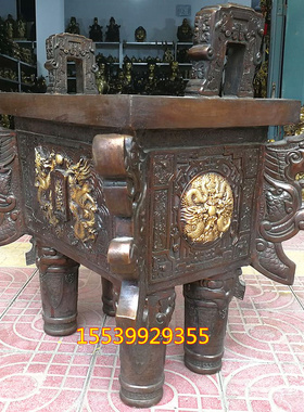 大号纯铜鼎盛方鼎鼎盛千秋香炉双龙戏珠鼎铜香炉黄铜器摆件