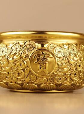 纯铜聚宝盆金钱元宝招财家用黄铜聚宝盆客厅送礼实心加厚香炉摆件