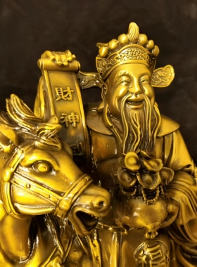 纯铜立马发财供奉人物桌面摆件